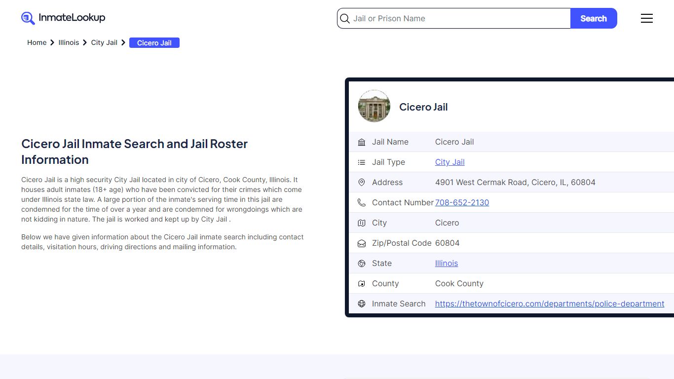 Cicero Jail Inmate Search and Jail Roster Information