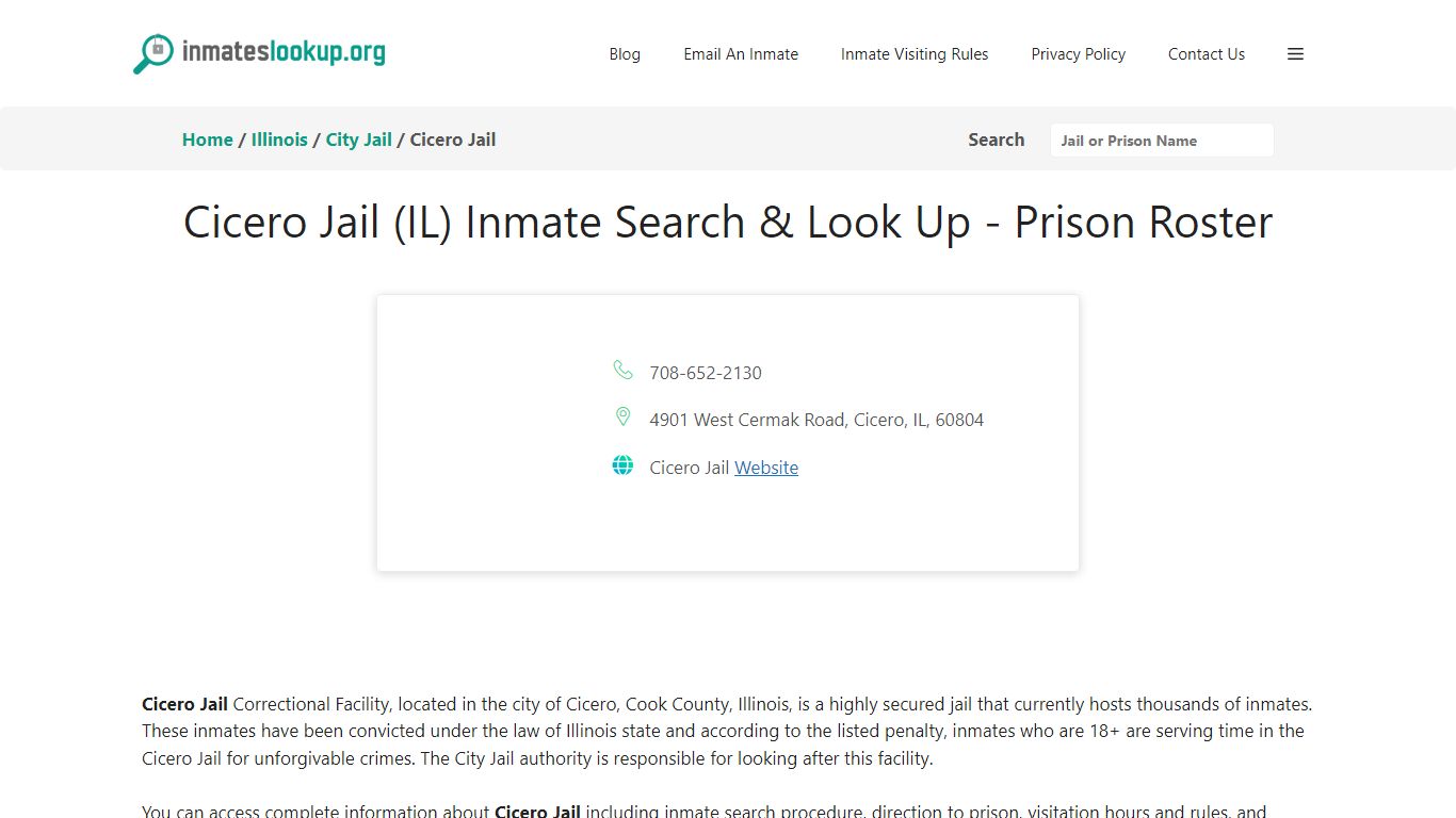 Cicero Jail (IL) Inmate Search & Look Up - Prison Roster