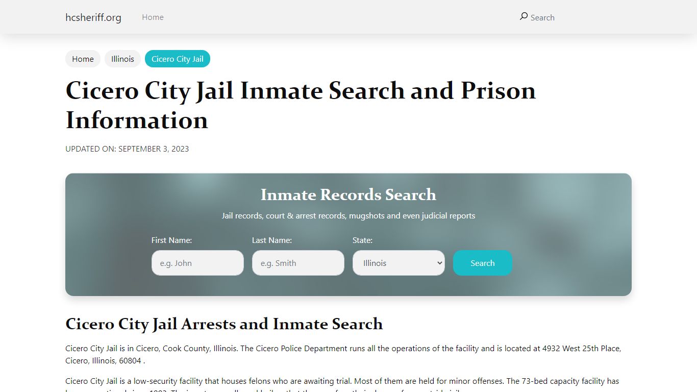 Cicero City Jail Inmate Search and Prison Information