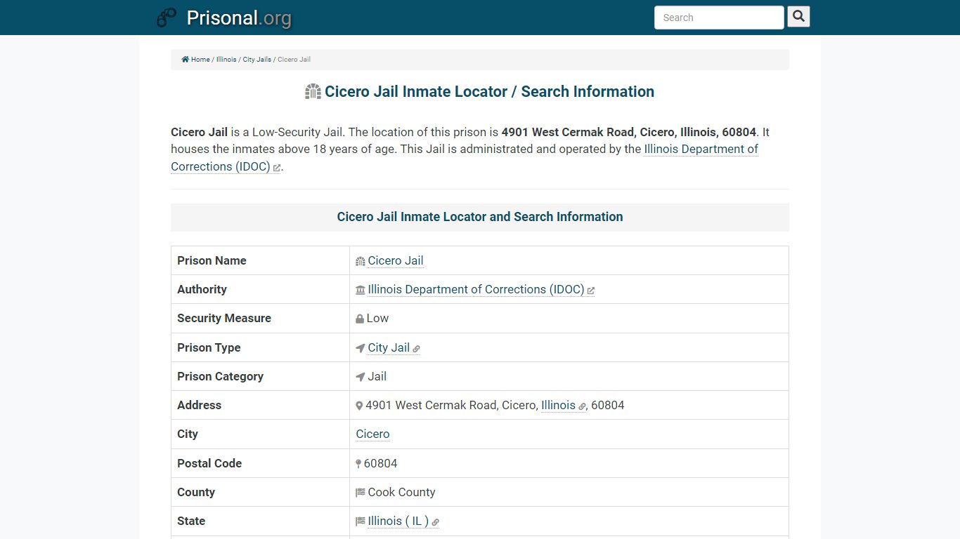 Cicero Jail-Inmate Locator/Search Info, Phone, Fax, Email, Visiting ...